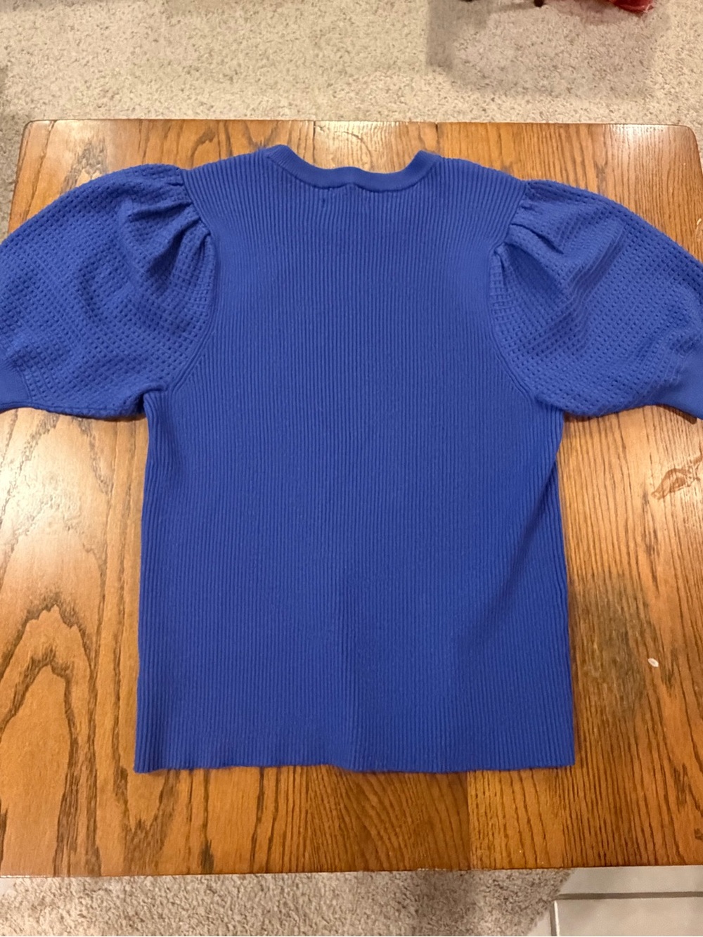 Nine West Royal Blue Ribbed Puff Sleeve Tee - Picture 4 of 6
